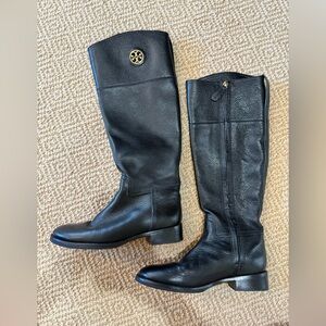 Black leather Tory Burch riding boots